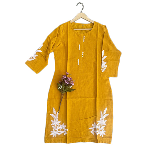 Yellow Cotton Straight Kurti