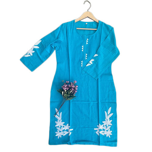 Washable Blue Cotton Straight Kurti