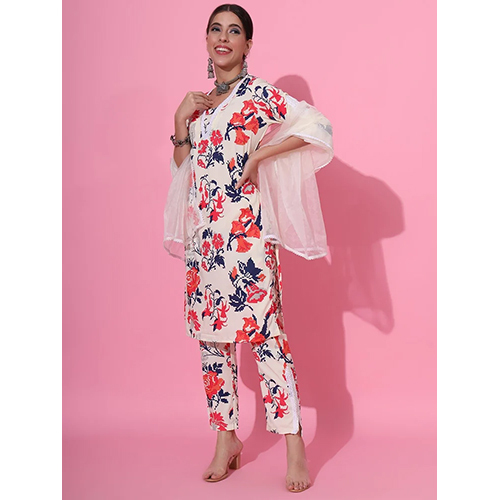 Floral Print Straight Kurta With Pant Set