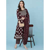 Rayon Embroidered Kurta And Pant With Printed Chiffon Dupatta