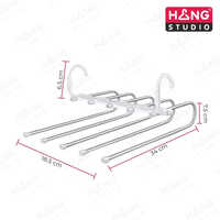 5 In 1 Rack Stainless Steel Cloth Hanger - Stainless Steel, Standard Size, White Color | Adjustable Design For Versatile Garment Hanging