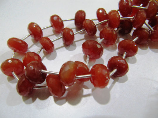 Natural Red Chalcedony Plain Rondelle Beads10 to 12mm Strand 9 inch long