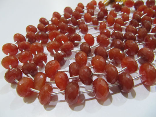 Natural Red Chalcedony Plain Rondelle Beads10 to 12mm Strand 9 inch long