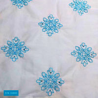 Sky Blue Thread work Embroidered Cotton Fabric