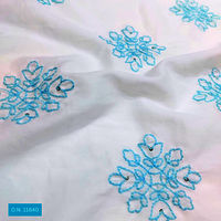 Sky Blue Thread work Embroidered Cotton Fabric