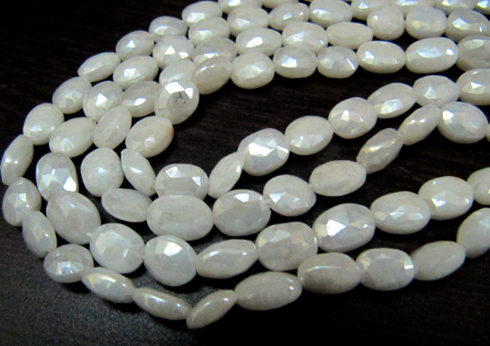 Natural Silverite Chalcedony10mm Oval Faceted Strand 14 inches long