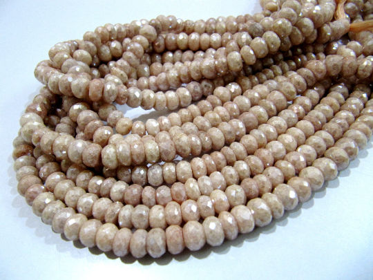 Peach Silverite Chalcedony Rondelle Faceted 7-8mm Strand 8 inch long