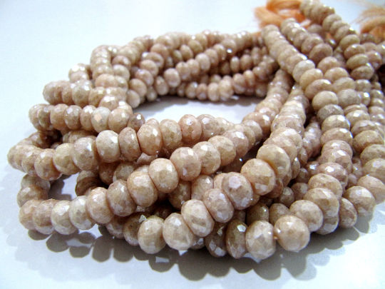 Peach Silverite Chalcedony Rondelle Faceted 7-8mm Strand 8 inch long