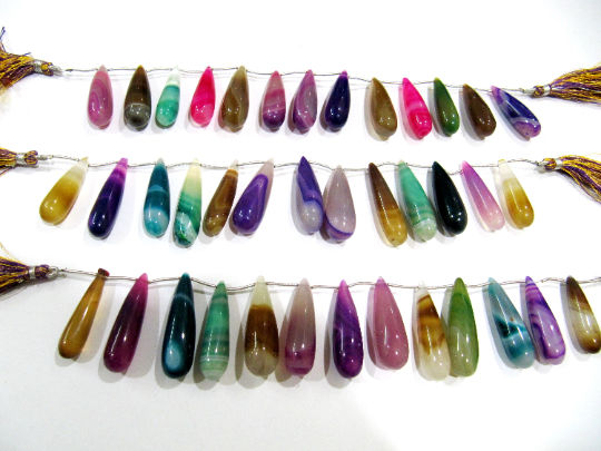 Natural Multi Color Chalcedony Tear Drop Plain 1 to 2Inch Long Beads Strand 8''long