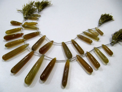 Natural Beer Quartz Chalcedony Plain Teardrop 22 to 50mm Beads strand 8''long