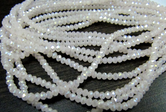 White Chalcedony Hydro Quartz AB Coated Rondelle Faceted 2.5-3mm Beads 16''long