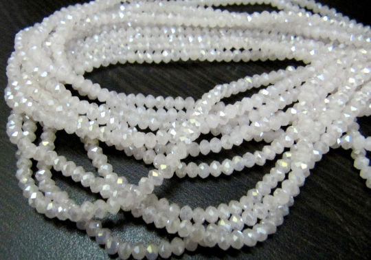 White Chalcedony Hydro Quartz AB Coated Rondelle Faceted 2.5-3mm Beads 16''long