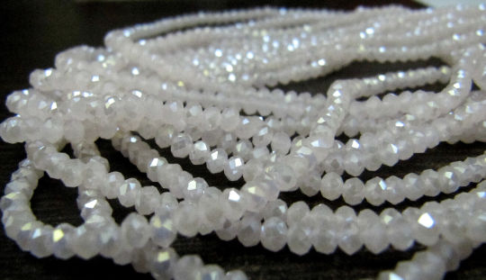 White Chalcedony Hydro Quartz AB Coated Rondelle Faceted 2.5-3mm Beads 16''long