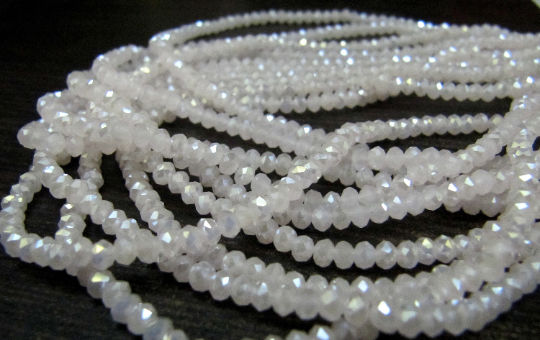 White Chalcedony Hydro Quartz AB Coated Rondelle Faceted 2.5-3mm Beads 16''long