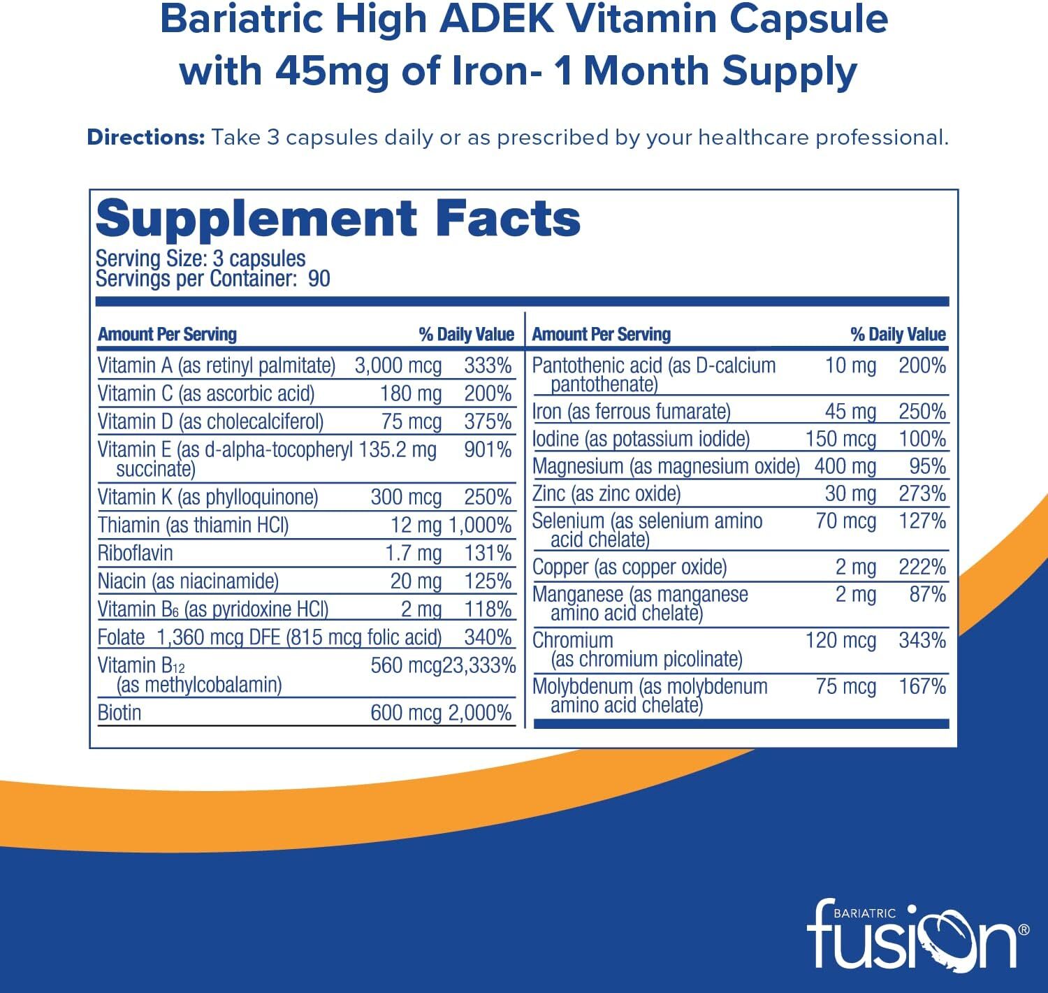 Bariatric Fusion High ADEK Multivitamin with Iron