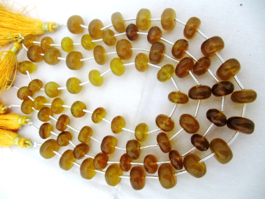 Natural Yellow Chalcedony Rondelle Plain 10 to 12mm Beads Strand 9''long