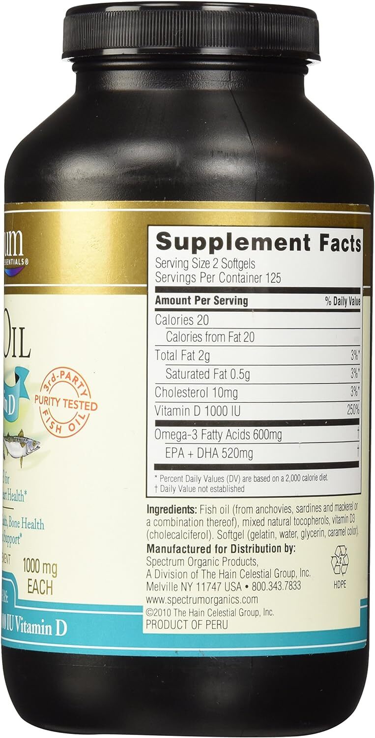 Spectrum Essentials Softgels, Fish Oil  1000 mg, 250 Count