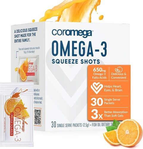 Coromega Omega 3 Fish Oil Supplement, 650mg , 30 Packets