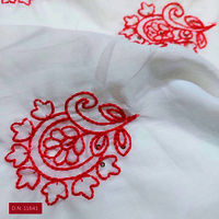 Red Thread work Embroidered Cotton Floral Fabric