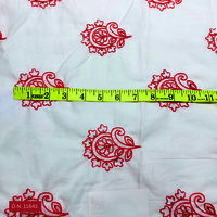 Red Thread work Embroidered Cotton Floral Fabric