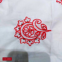 Red Thread work Embroidered Cotton Floral Fabric