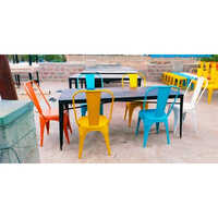 Cafe And Restaurent Metal 6 Seater Dining Set - Finishing: Polished