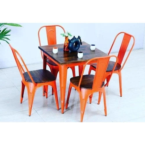 Polished Wooden And Metal Dining Set