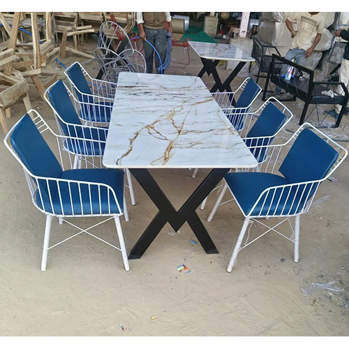 6 Seater White Marble Table Top Set Design: Standard