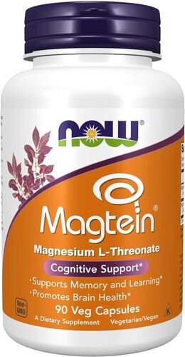 NOW Supplements, Magtein™ with patented form of Magnesium (Mg), Cognitive Support, 90 Veg Capsules