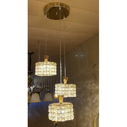 Glass Hanging Chandelier - Brass Material, LED Lighting, Gold Color | Elegant Decorative Fixture