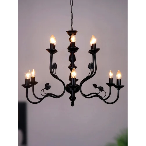Wrought Iron Chandelier - Black Iron Material, Fluorescent Lighting for Elegant Decoration
