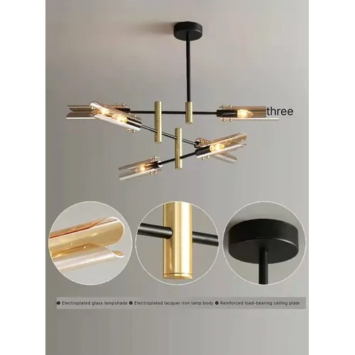 7 Star Decor Premium Gold Electroplated Hanging E-14 Glass Tube Chandelier - Lighting: Led
