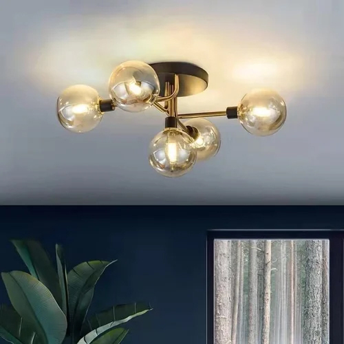 7 Star Decor - Iron Construction, Gold Finish | LED Ceiling Fixed 5 Lights Chandelier for Bedroom and Living Room Decor