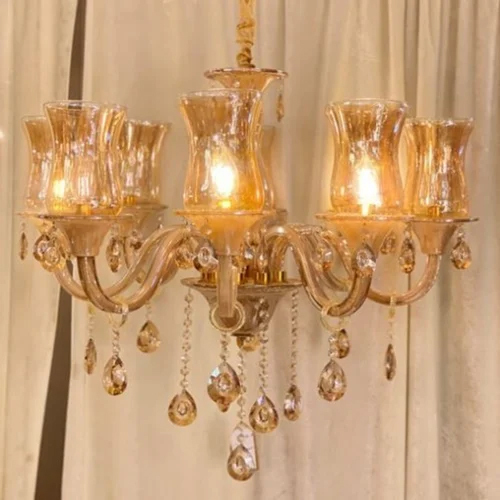 Traditional Chandelier - Glass Material, LED Lighting, Elegant Gold Finish | Stunning Decorative Lighting Solution