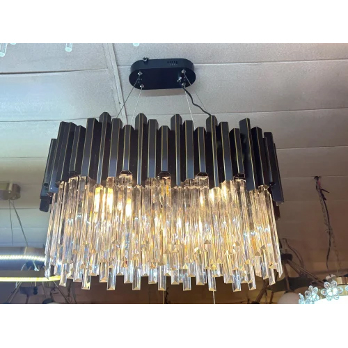 Black With Crystal Two Layer Chandelier - Lighting: Led