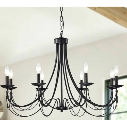 Wrought Iron Chandelier Lighting - Color: Black