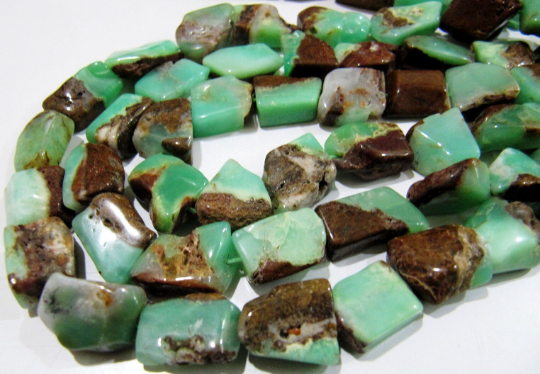 Natural Chrysoprase Nugget Shape11mm To 15mm Beads Strand 8 Inches Long