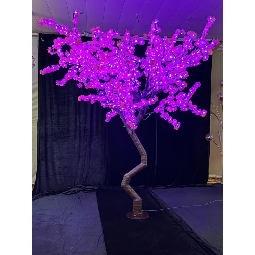 Pink Plastic Cherry Blossom Tree - 10.5 Ft Metal Base LED Pink Light