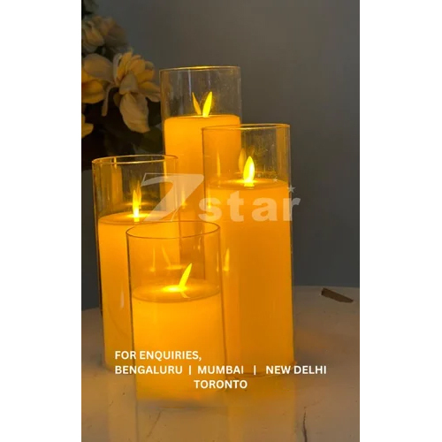5 Inches Acrylic LED Pillar Candle - Plastic, 5 Inches, Yellow | Warm White Light, Round Shape, Ideal for Decoration