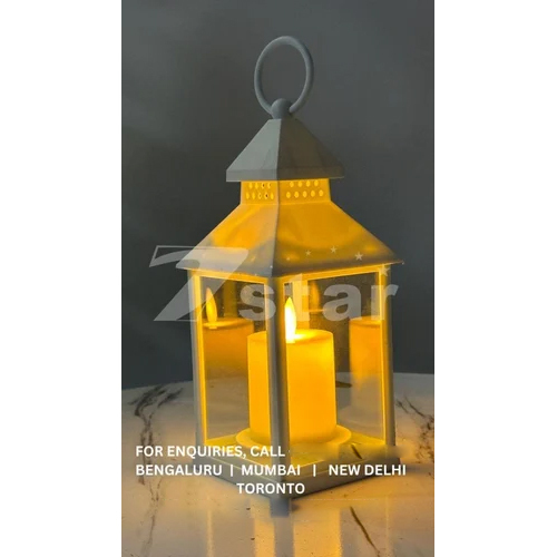 Lantern With Led Candle - Square Shape, White Color, Warm White Light | Ideal for Decoration and Ambiance Enhancement