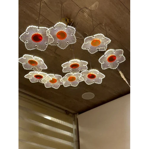 Set Of 10 Acrylic Hanging Led Flower For Wedding Decor - Color: White