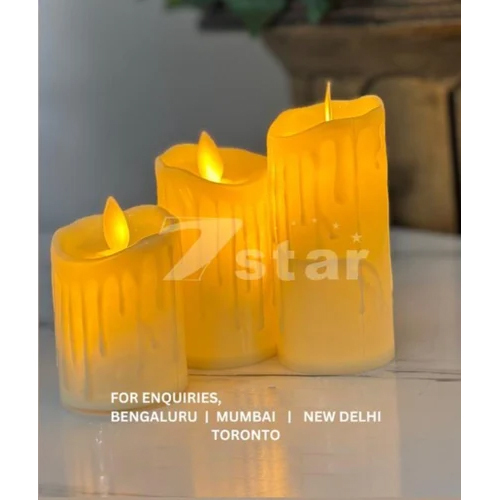 Led Battery Candle - Plastic, Round Shape, Yellow Color | Ideal for Decoration with Gentle Yellow Light