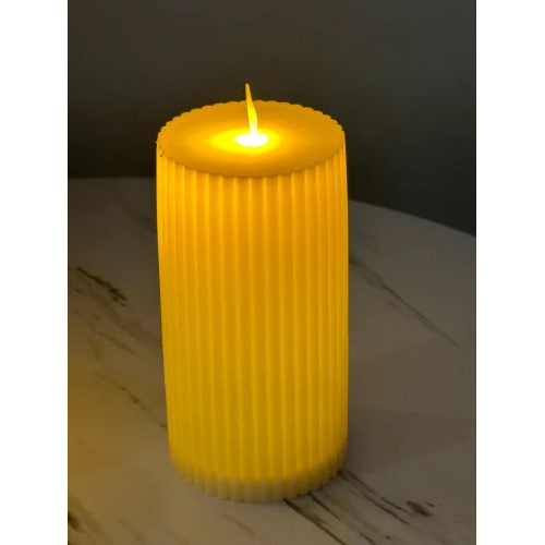 6 Inch Engraved Stripes Candle - Plastic Material, 6 Inch Round Shape, Warm White Light | Perfect for Decoration, Elegant and Stylish Design