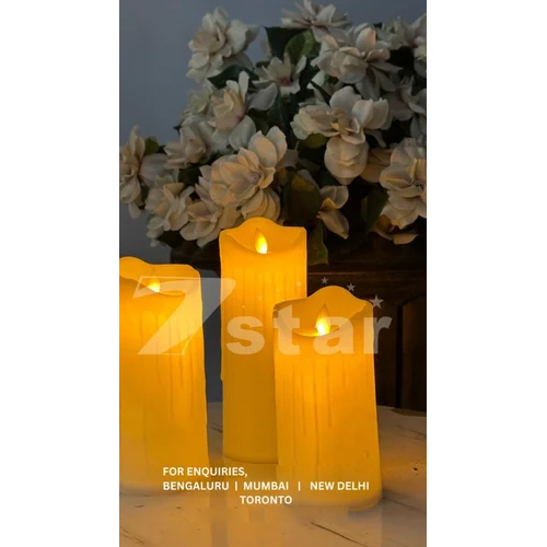 7 Inches Led Moving Flame Candles - Plastic Material, Round Shape, Yellow Color | Ideal for Hotels, Candle Stands, and Party Decorations