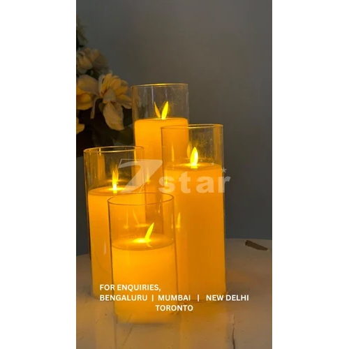 10 Inches Acrylic Led Pillar Candle - Acrylic Material, Round Shape, Yellow Color, Warm White Light | Elegant Decoration for Ambiance