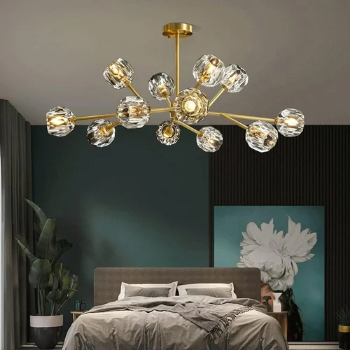7 Star Decor Contemporary 9 Lights Diamond Cut Chandelier - Color: Gold