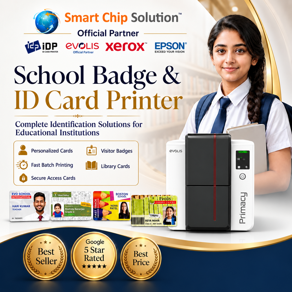 Evolis Primacy 2 Dual Side Card Printer - PVC Material CR-80 Size CMYK Color 100-150 Cards/Hour | Automatic Operation Ethernet Connectivity 5KG Weight 100 Output Hopper Capacity