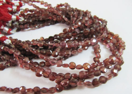 Natural Mozambique Garnet Faceted Coin Shape 4.5mm Strand 8 Inch Long