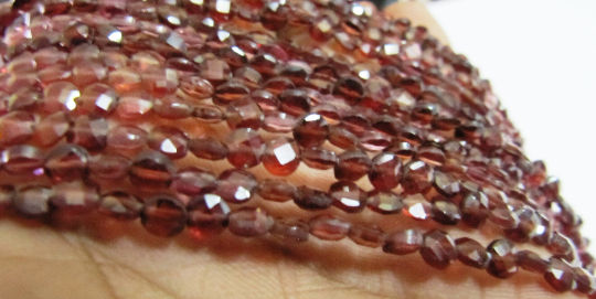 Natural Mozambique Garnet Faceted Coin Shape 4.5mm Strand 8 Inch Long