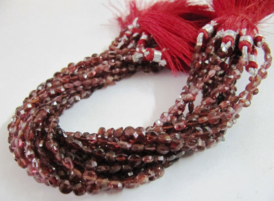 Natural Mozambique Garnet Faceted Coin Shape 4.5mm Strand 8 Inch Long